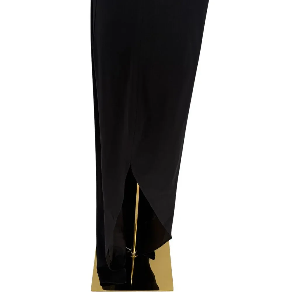 Halston Heritage Black Crepe Zip Halter Gown Dress Sz 8 Slit Strappy Formal NWT - Picture 15 of 16